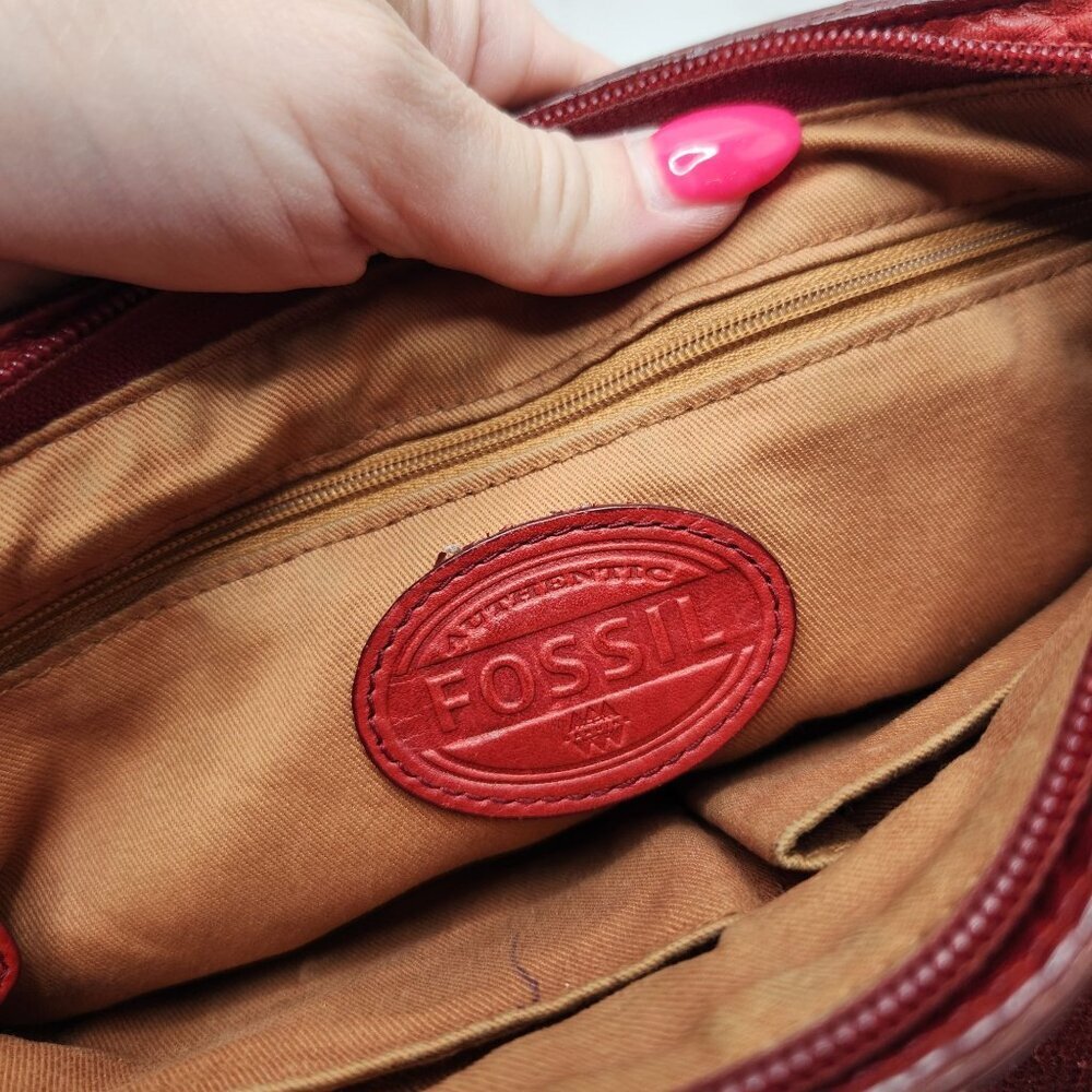 Fossil Crossbody Red Leather Bag Purse Bohemian Festival Classic Handbag - Picture 10 of 11